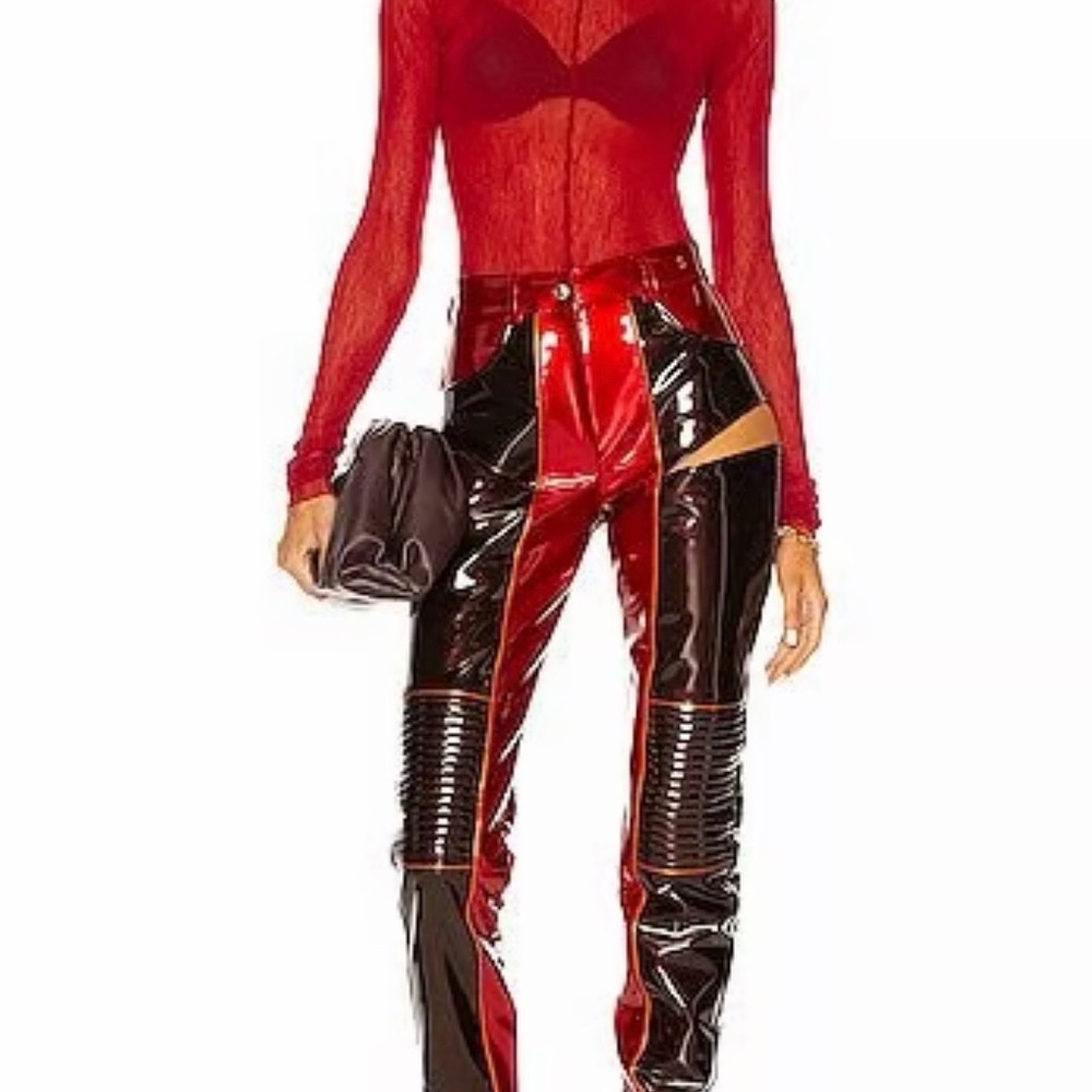 LaQuan Smith Red and Black Straight Leg Pants